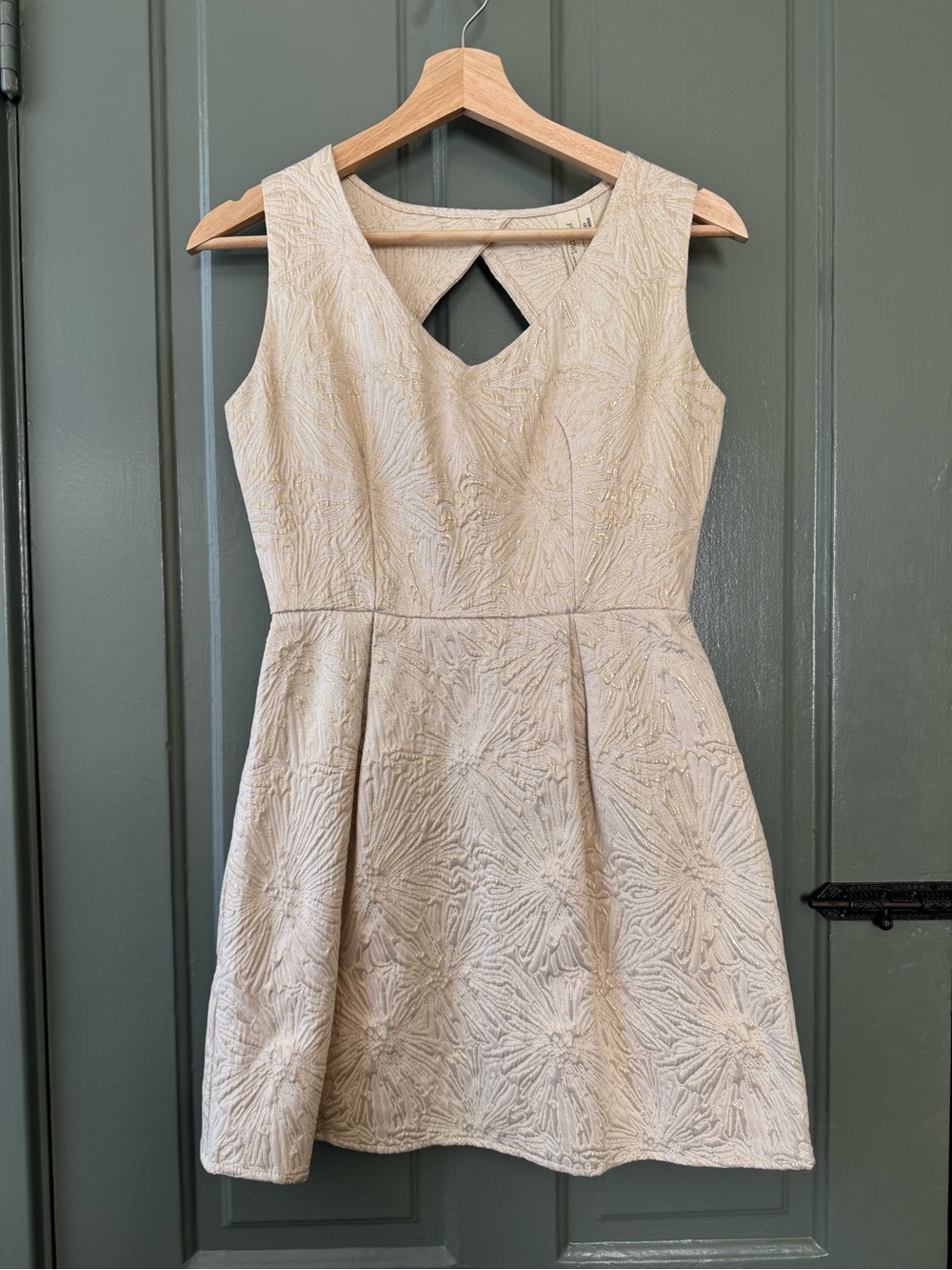 Textured Mini Dress with Floral Jacquard in Light Beige